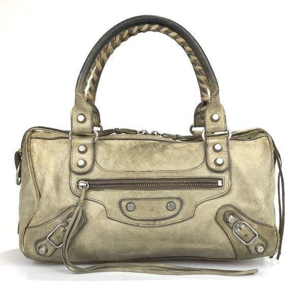 Authentic  Khaki brown beige Balenciaga leatger Bag Handbag Twiggy purse lamb - Picture 2 of 12